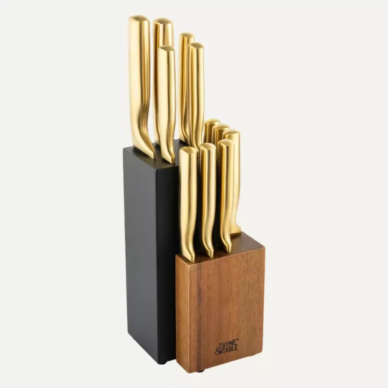 12-piece-acacia-wood-gold-knife-block-set 12-Piece Acacia Wood & Gold Knife Block Set