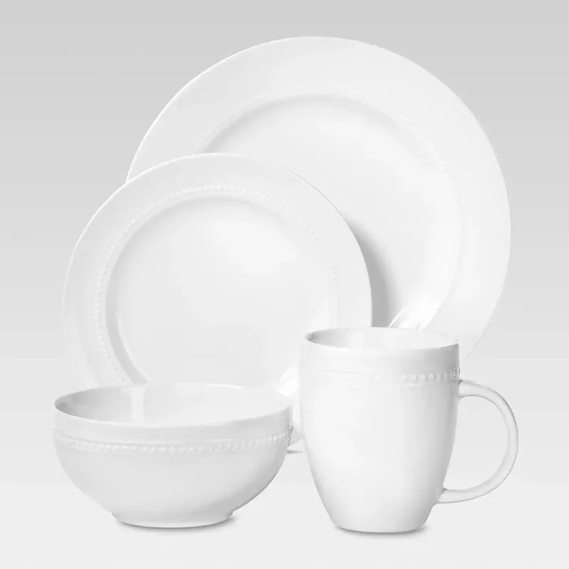 16pc-porcelain-beaded-rim-dinnerware-set-white-threshold-see-description 16pc Porcelain Beaded Rim Dinnerware Set White – Threshold (See Description)