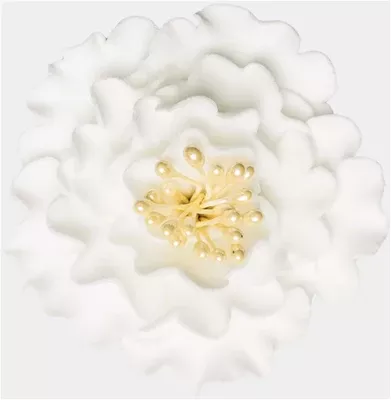 2.5" Gum Paste White Peony with Yellow Center