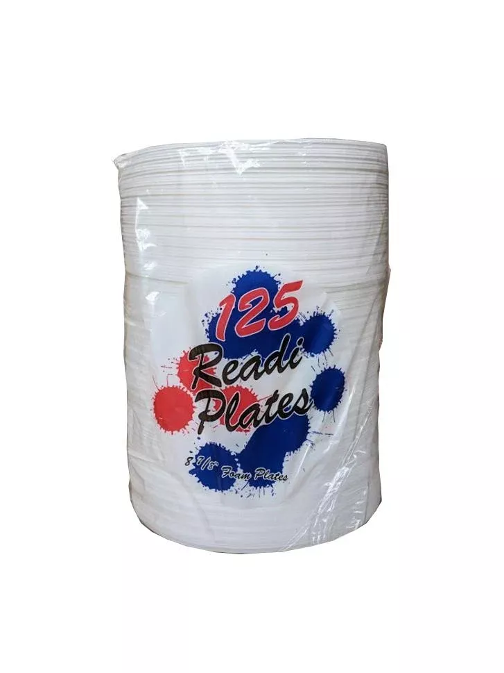 8-7/8" White Round Foam Plate, 125 Pack - Case of 4