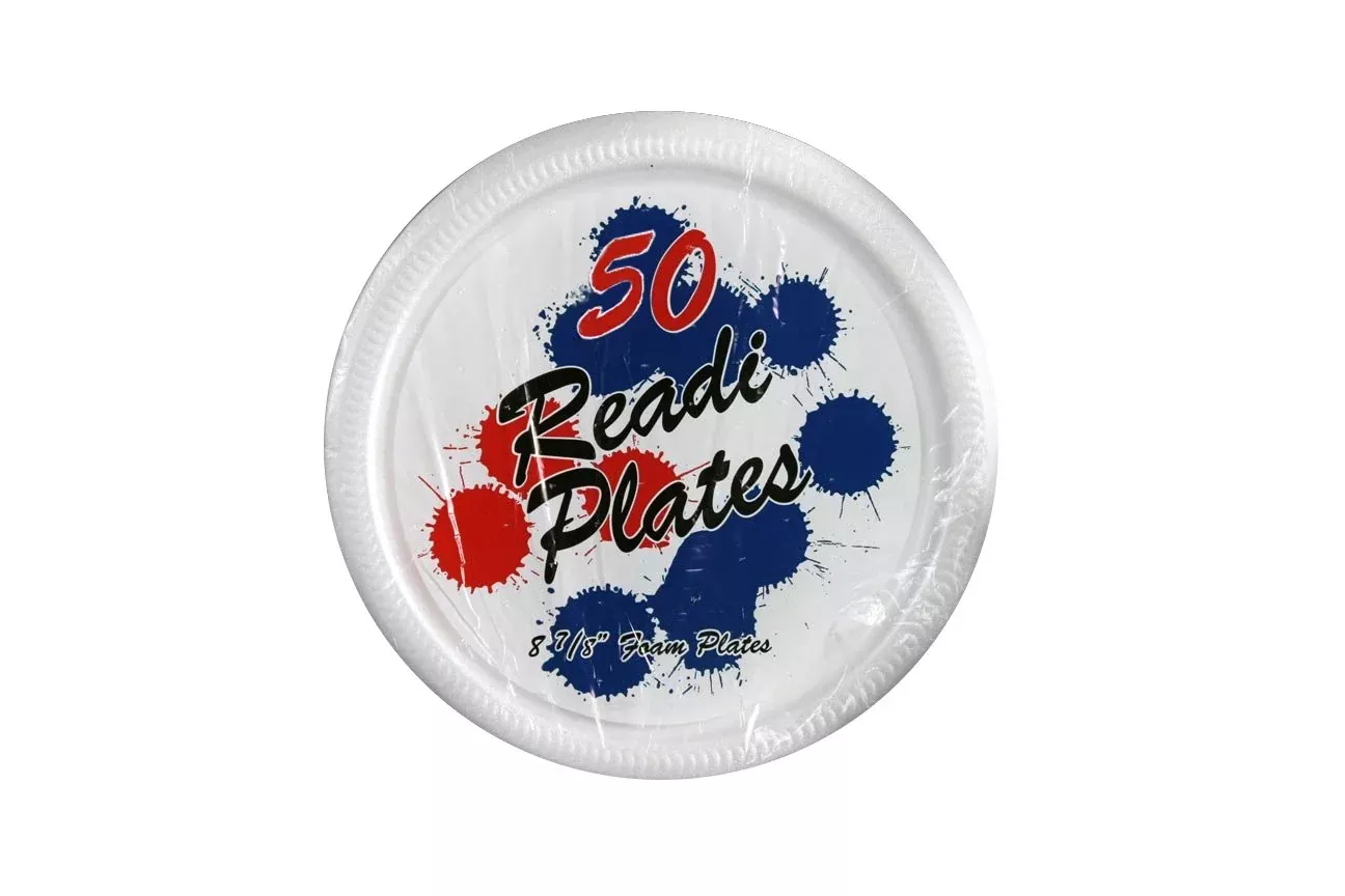 8-7/8" White Round Foam Plate, 50 Pack - Case of 12