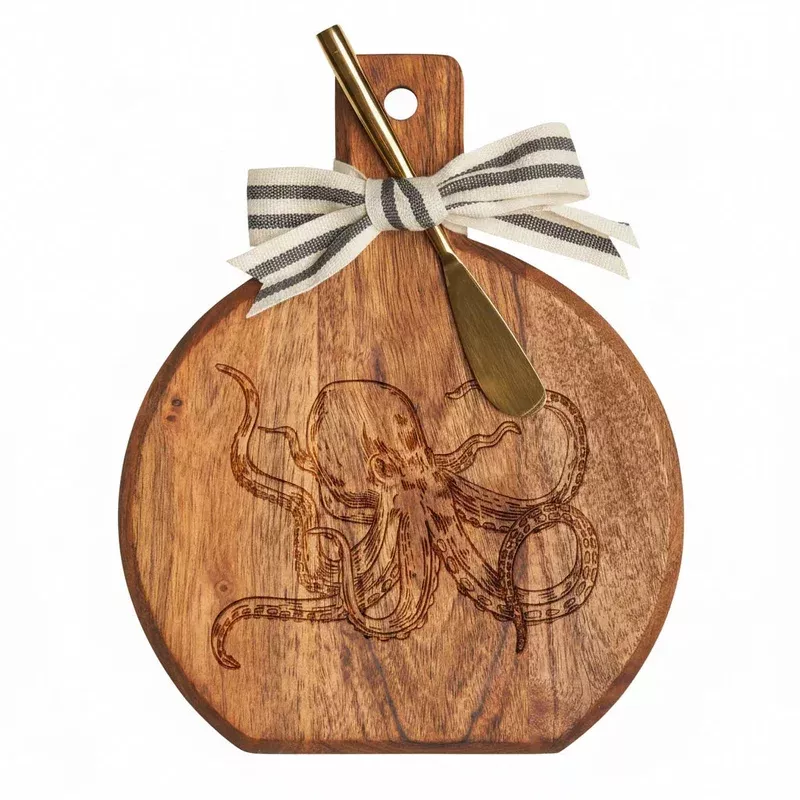 acacia-wood-serving-board-with-gold-spreader-knife-octopus-design Acacia Wood Serving Board with Gold Spreader Knife – Octopus Design