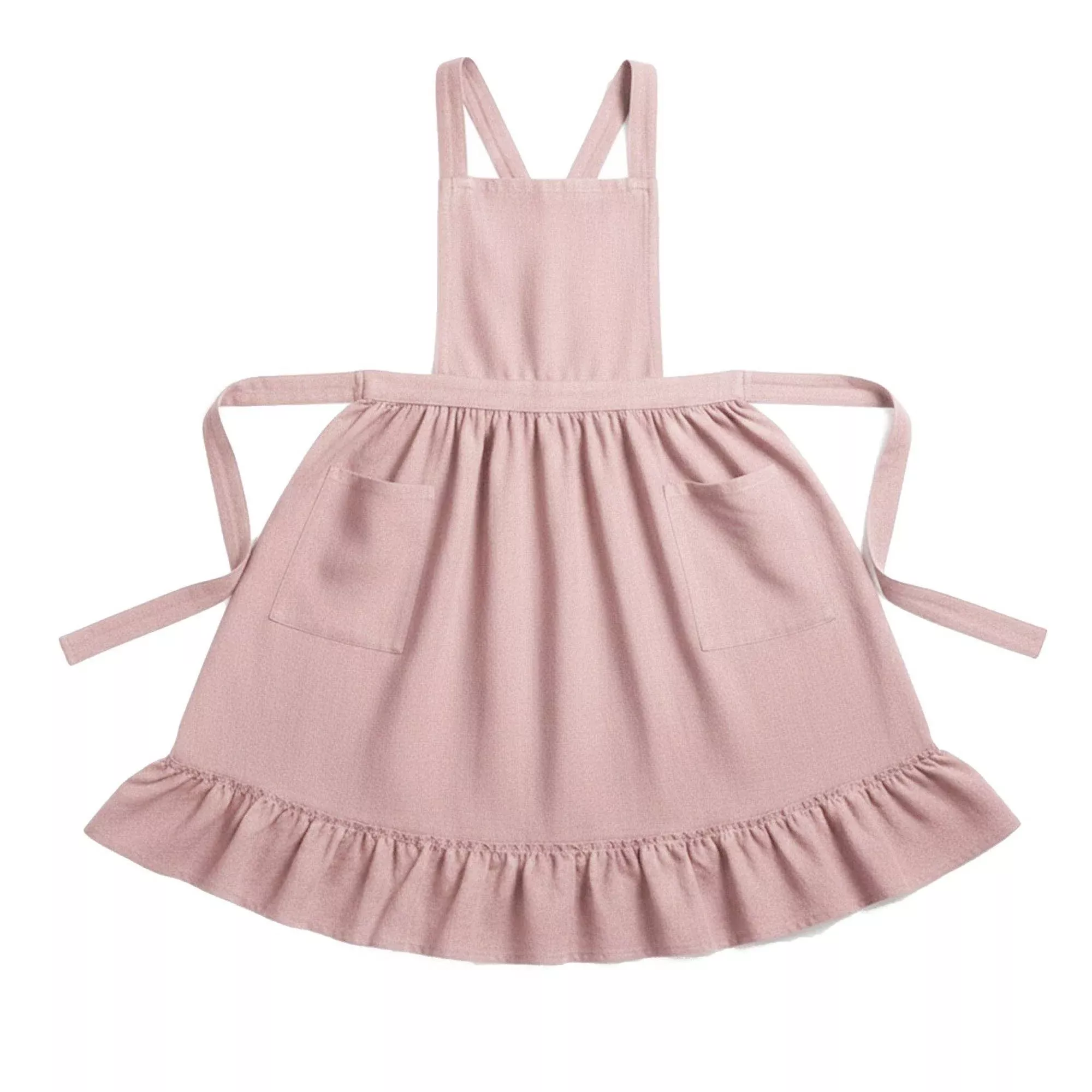 adjustable-cross-back-ruffle-hem-apron-with-front-pockets Adjustable Cross Back Ruffle Hem Apron with Front Pockets