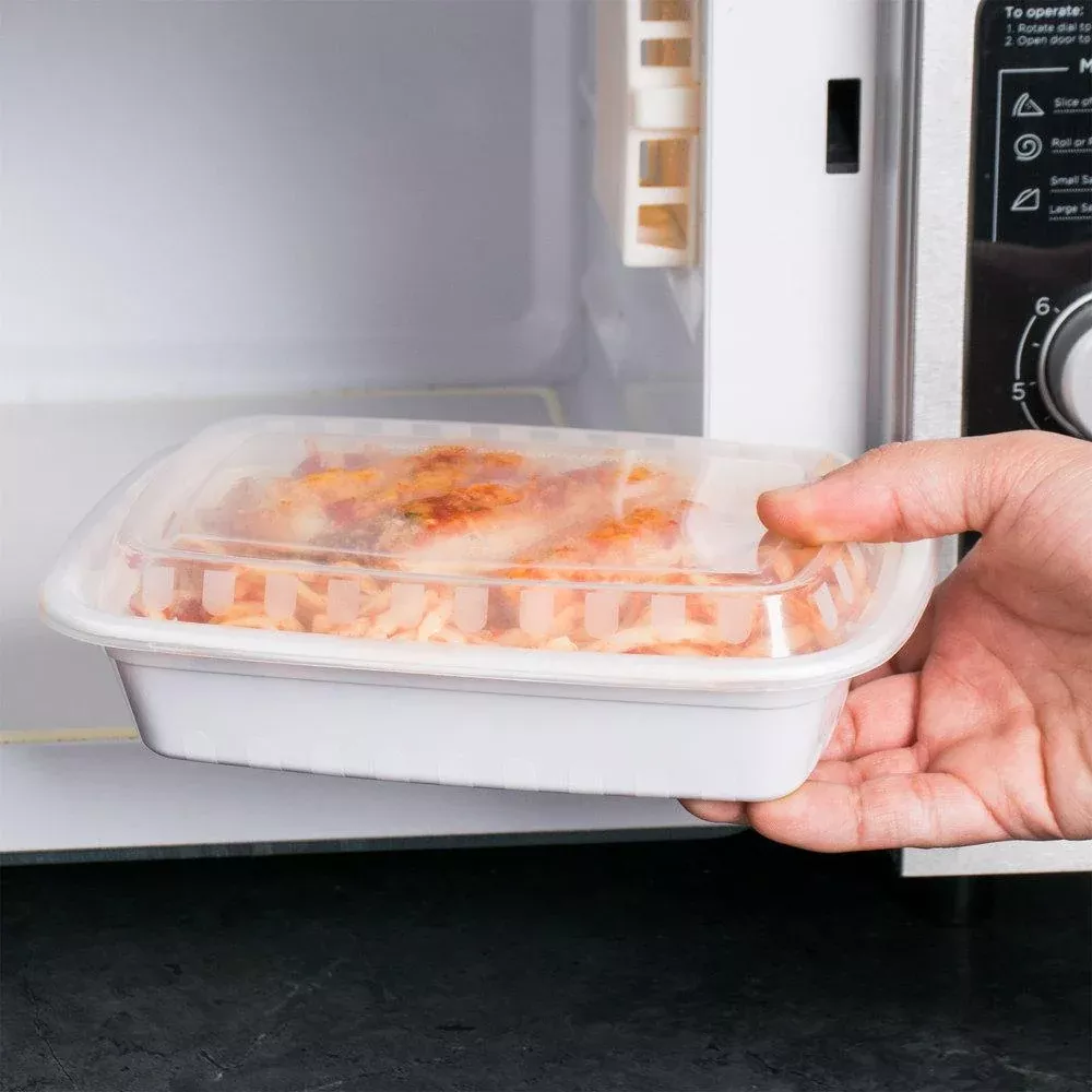 AFS - 32oz White Rectangular Microwavable Container with Lid - Case of 150