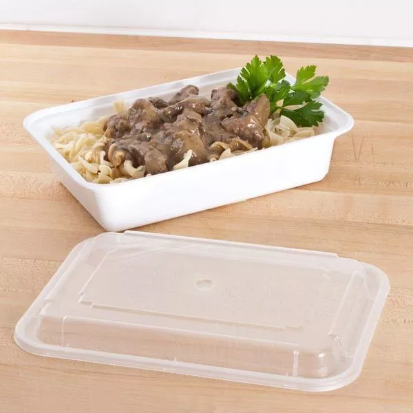 AFS - 38oz White Rectangular Microwavable Container with Lid - Case of 150