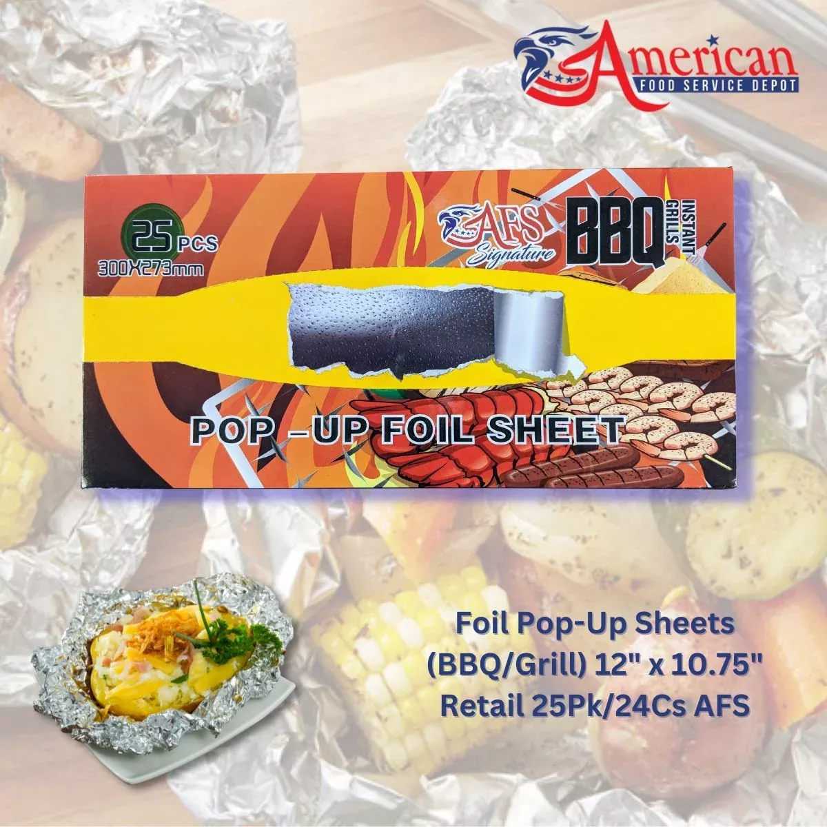afs-foil-pop-up-sheets-bbq-grill-12-x-10-75-25-pack-case-24 AFS - Foil Pop-Up Sheets (BBQ/Grill) 12" x 10.75", 25 Pack - Case of 24