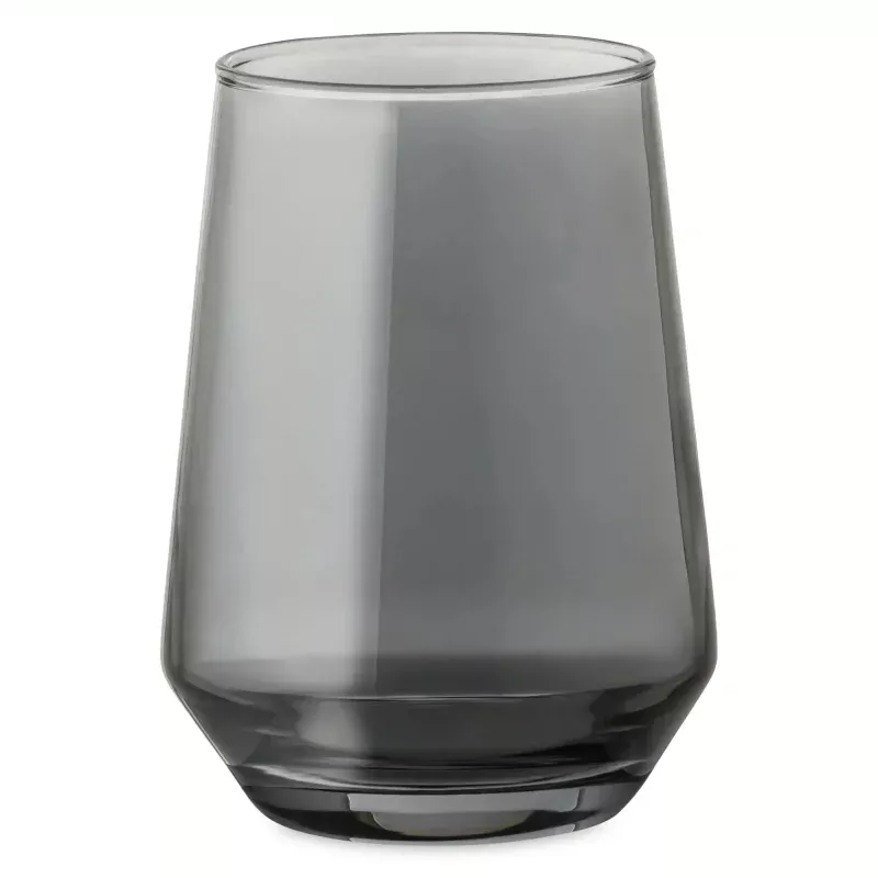 angled-stemless-wine-glass-in-smoke-iridescent-finish Angled Stemless Wine Glass in Smoke Iridescent Finish