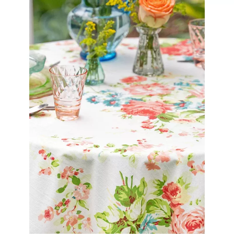 APRIL CORNELL TABLECLOTH COTTAGE ROSE WHITE 60X90″