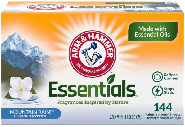 Arm & Hammer - Essentials™ Fabric Softener Sheets, Mountain Rain - Case of 6