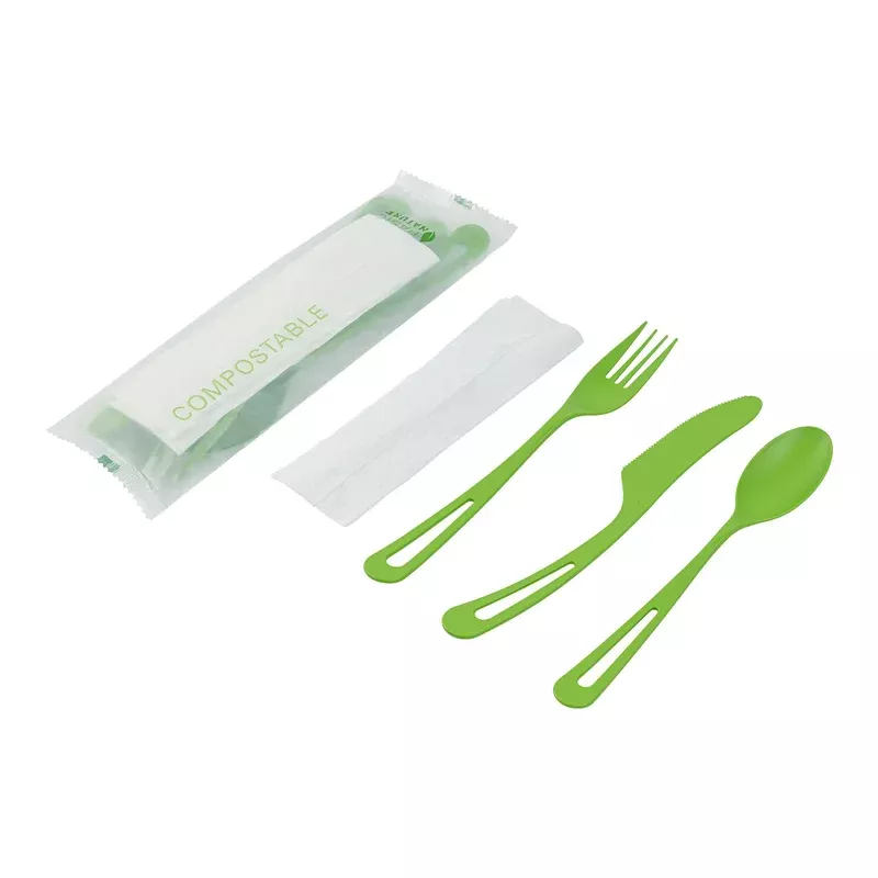 basic-nature-green-cpla-plastic-cutlery-set-compostable-wrapper-white-napkin-hea Basic Nature Green CPLA Plastic Cutlery Set – Compostable Wrapper White Napkin Heat-Resistant – 7 1/2″ – 100 count box