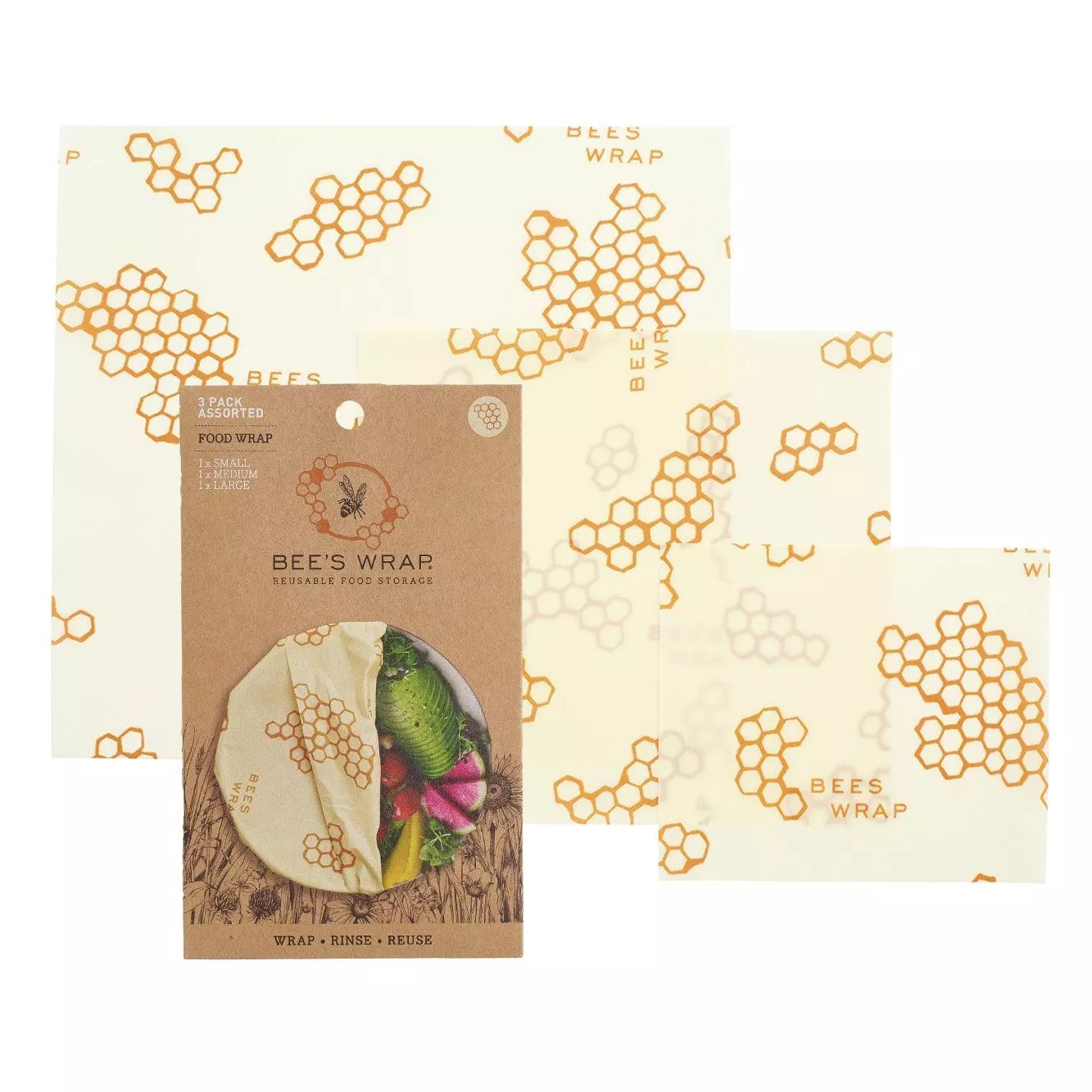bee-s-wrap-assorted-set-3-s-m-l-honeycomb Bee's Wrap: Assorted Set of 3 (S,M,L), Honeycomb