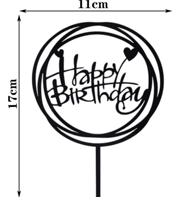 black-happy-birthday-with-round-frame-acrylic-cake-topper Black Happy Birthday with Round Frame Acrylic Cake Topper