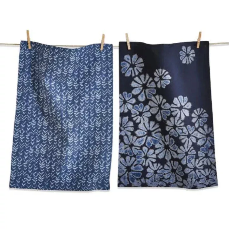 blue-floral-chevron-dishtowel-2-set Blue Floral and Chevron Dishtowel 2 Set