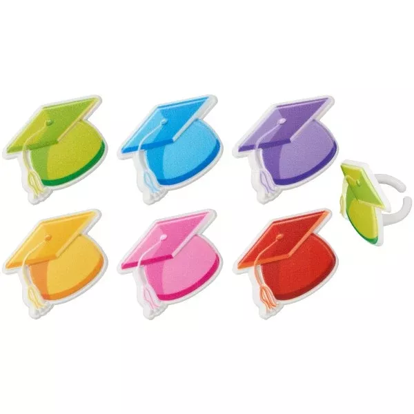 brightly-colored-graduation-cap-cupcake-rings-12-rings Brightly Colored Graduation Cap Cupcake Rings - 12 Rings