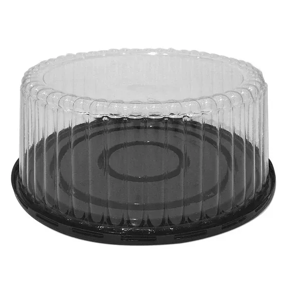 cake-container-8-black-round-base-w-3-4-h-clear-fluted-dome-lid-case-100-5e034-c Cake Container, 8" Black Round Base w/ 3.4"H Clear Fluted Dome Lid - Case of 100 - 5E034-C