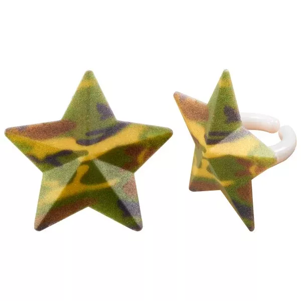 Camo Stars Cupcake Rings- 12 Rings