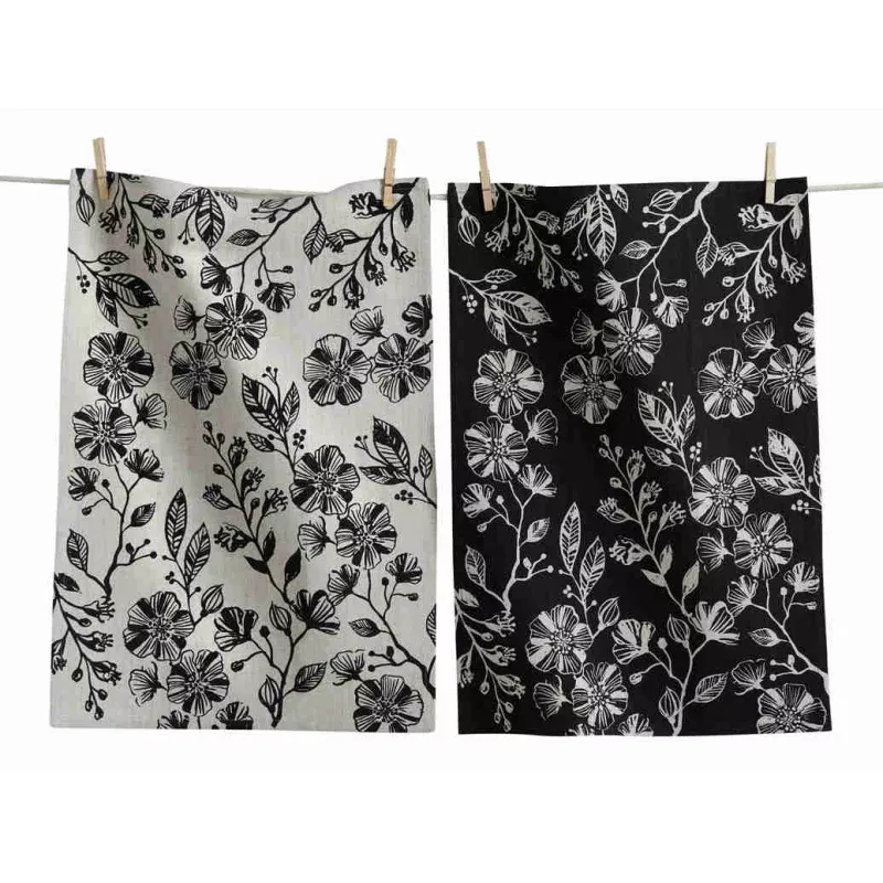canyon-print-floral-towel-s-2-black Canyon Print Floral Towel S/2 Black