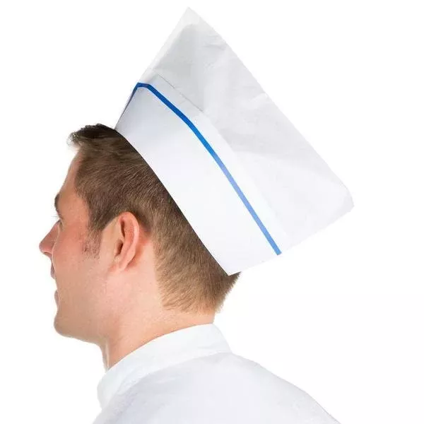 cellucap-oc1bl-foodservice-peaked-crown-crepe-paper-cap-blue-stripe-case-100 Cellucap OC1BL - Foodservice Peaked Crown Crepe Paper Cap Blue Stripe - Case of 100