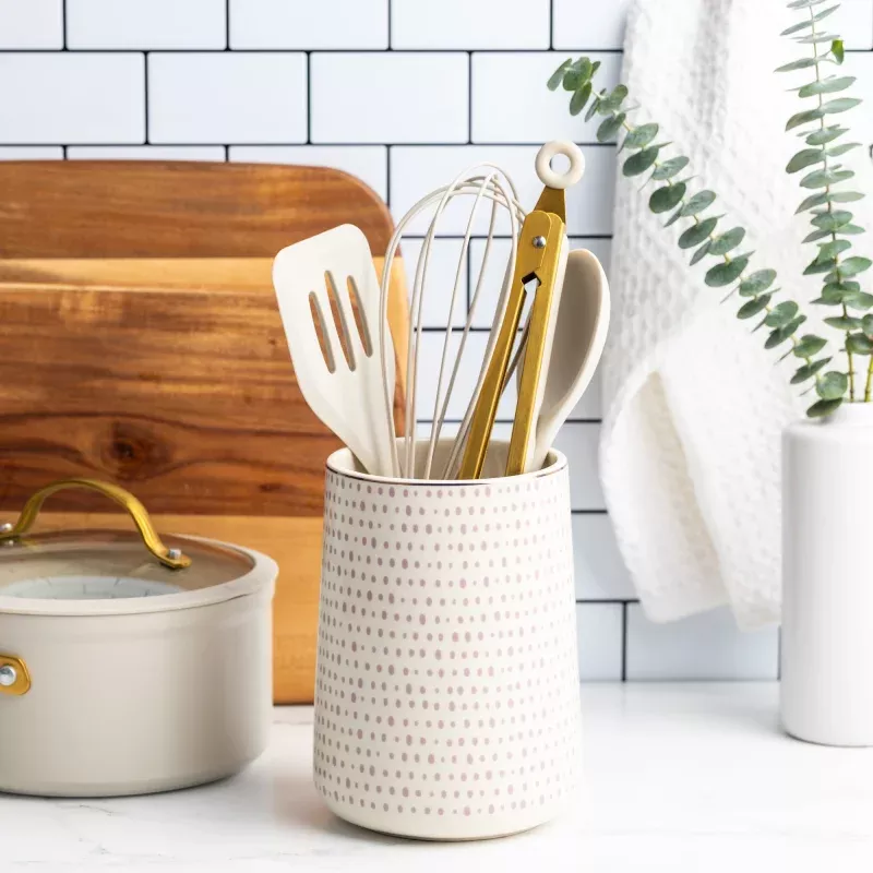 ceramic-utensil-holder-dot-pattern Ceramic Utensil Holder Dot Pattern
