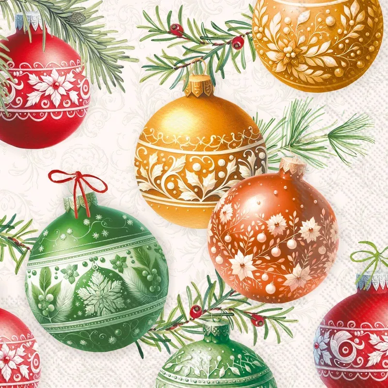 christmas-bubbles-cream-lunch-napkin Christmas Bubbles Cream Lunch Napkin