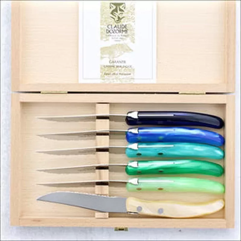claude-dozorme-panach-bleu-vert-steak-knife-set Claude Dozorme Panach Bleu-Vert Steak Knife Set