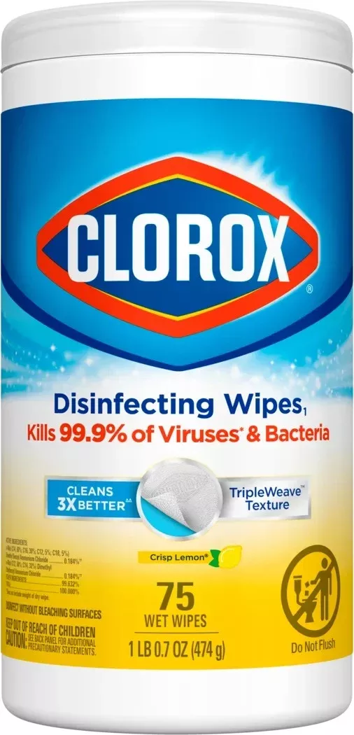 Clorox - Disinfecting Wipes 75ct Lemon Scent - Case of 6