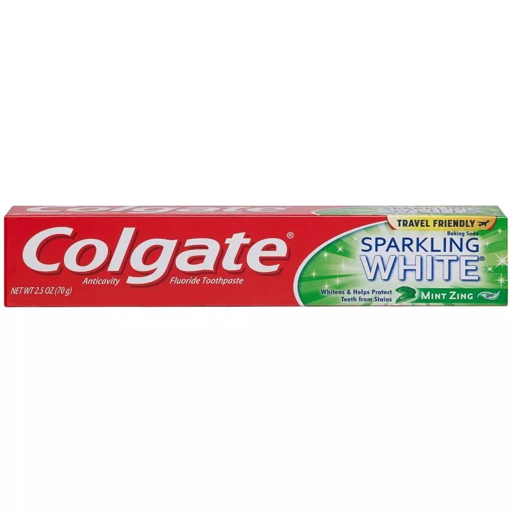 colgate-sparkling-white-baking-soda-anticavity-fluoride-toothpaste-mint-zing-2-5 Colgate - Sparkling White Baking Soda Anticavity Fluoride Toothpaste, Mint Zing, 2.5oz - Case of 24