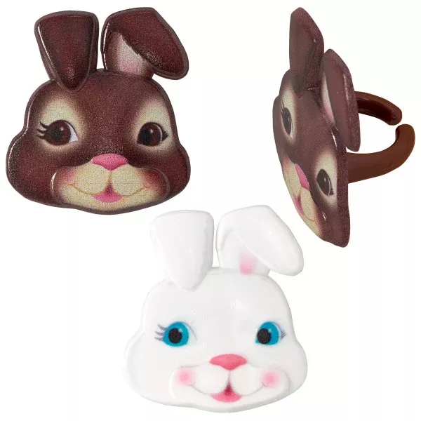 Cute Bunny Face Cupcake Rings - 12 Rings