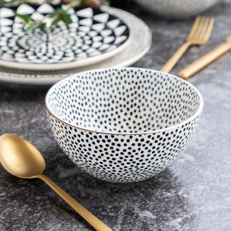 dinnerware-black-white-dot-stoneware-round-bowl Dinnerware Black & White Dot Stoneware Round Bowl