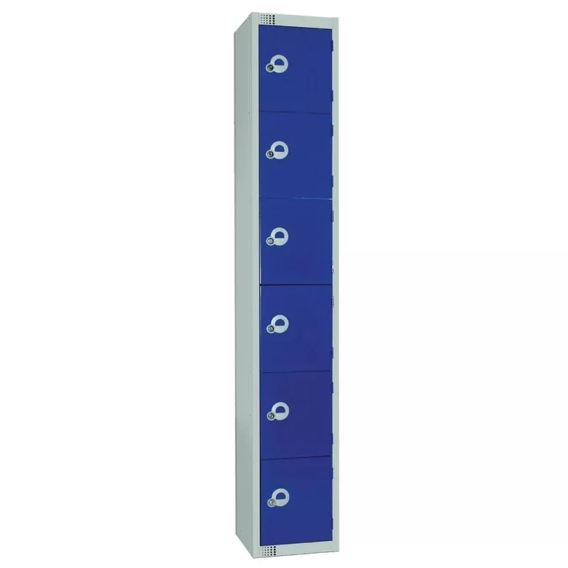 Elite Six Door Coin Return Locker with Sloping Top Blue – W978-CNS