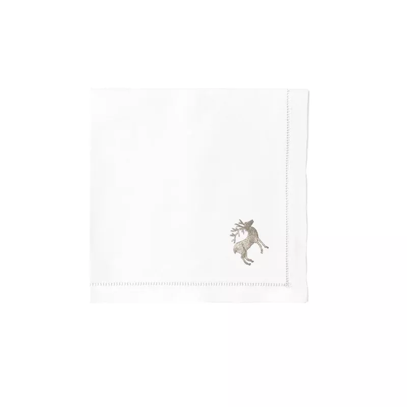 embroidered-silver-reindeer-dinner-napkins Embroidered Silver Reindeer Dinner Napkins