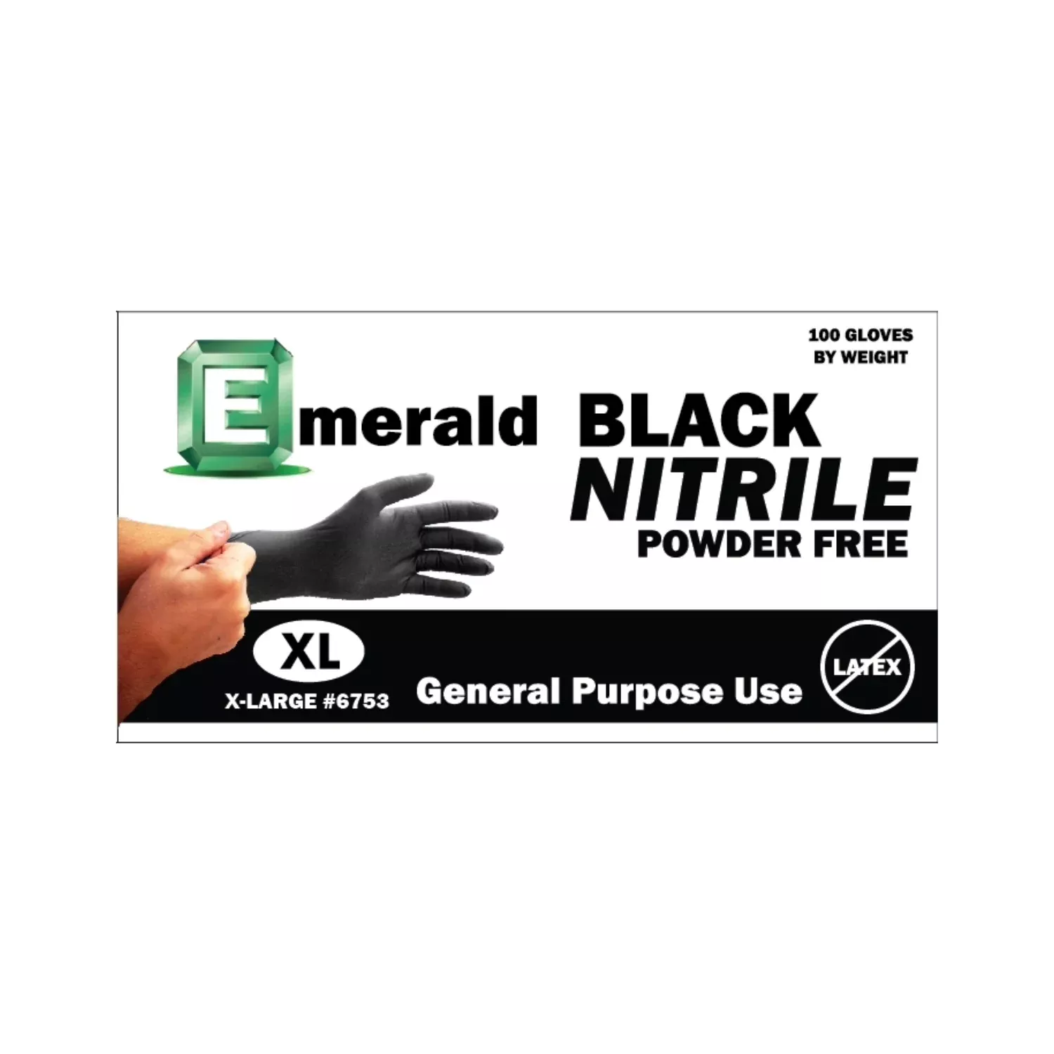 Emerald 6753 - General Purpose Black Nitrile Gloves Extra-Large, 100 Pack - Case of 10