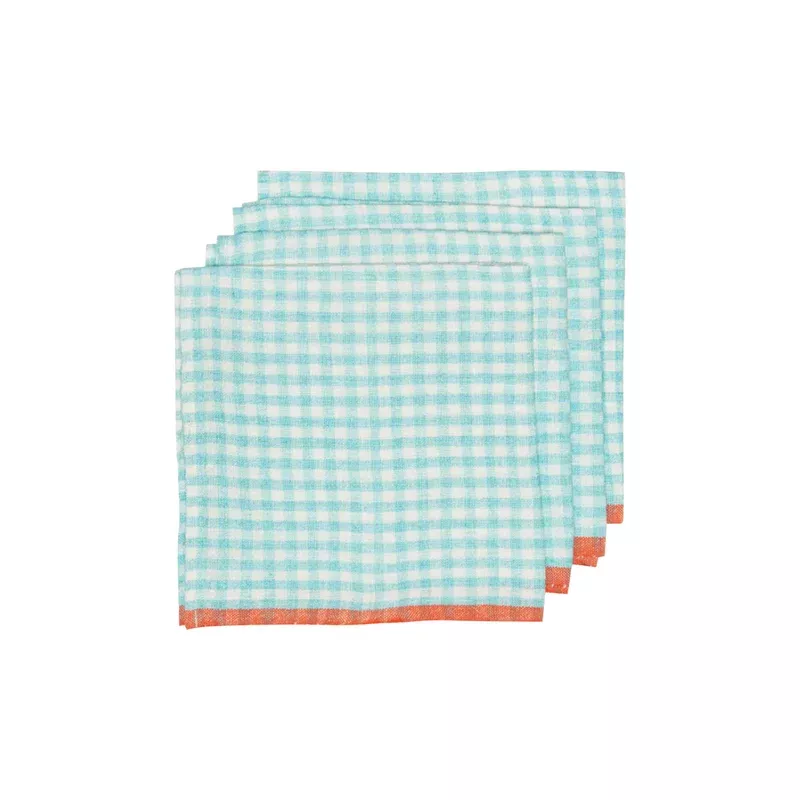 Gingham Aqua & Orange Napkin Set