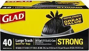 Glad - Large Quick-Tie Trash Bags, 30 Gallon, Black, 40 Count - Case of 4