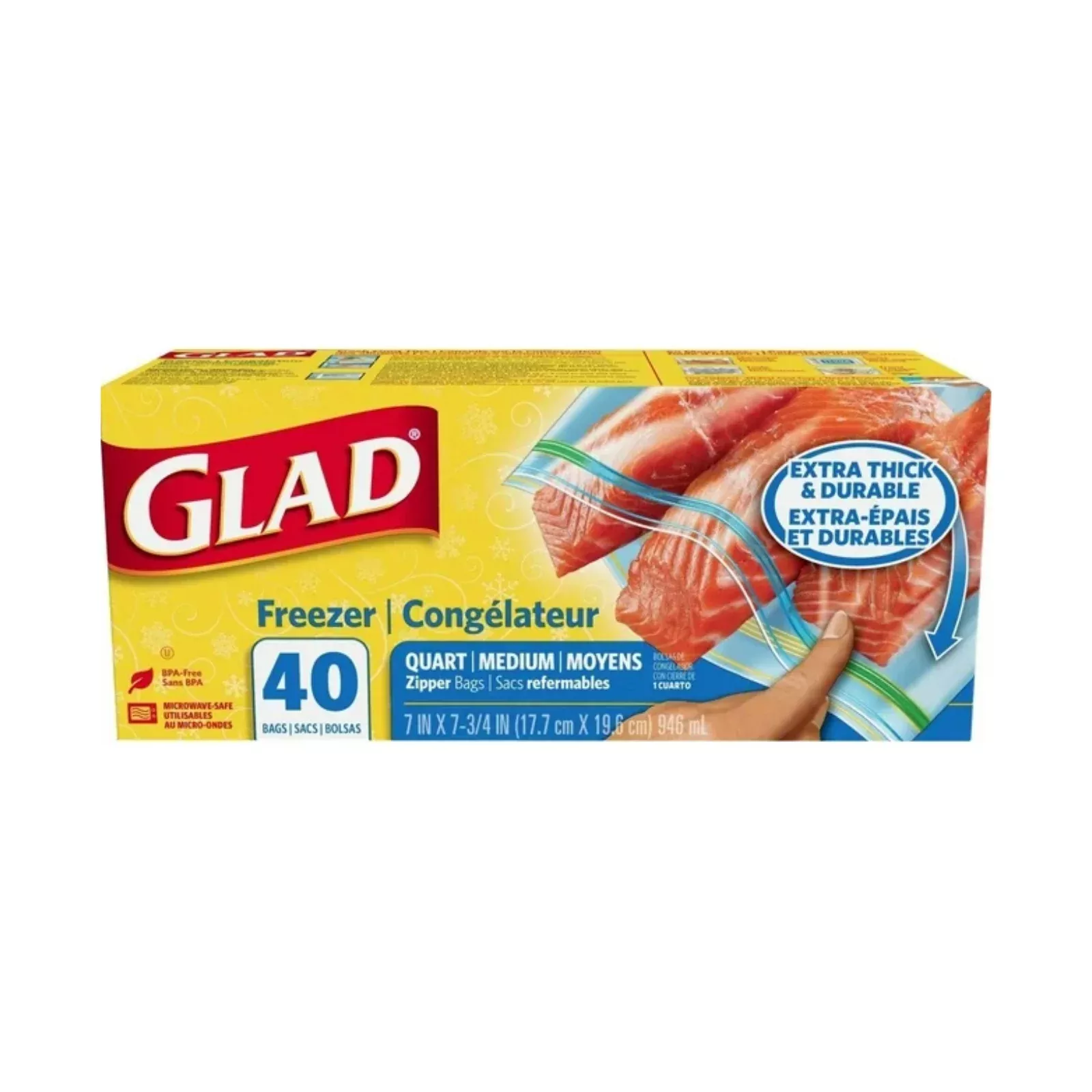 glad-zipper-freezer-bags-quart-size-40-count-case-9 Glad - Zipper Freezer Bags, Quart Size, 40 Count - Case of 9