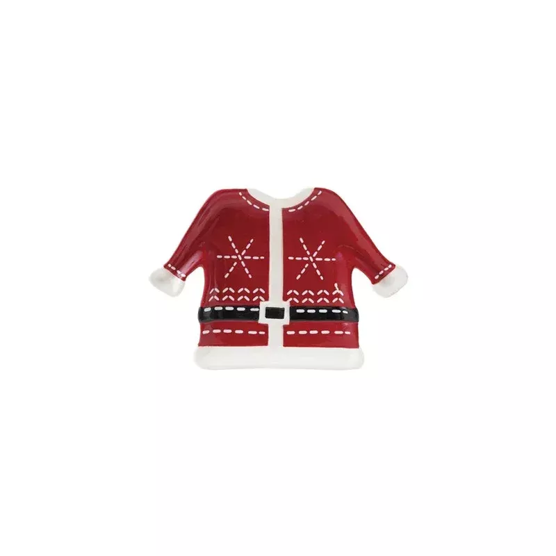 hand-painted-ceramic-santa-coat-shaped-plate-red-white Hand-Painted Ceramic Santa Coat Shaped Plate Red & White