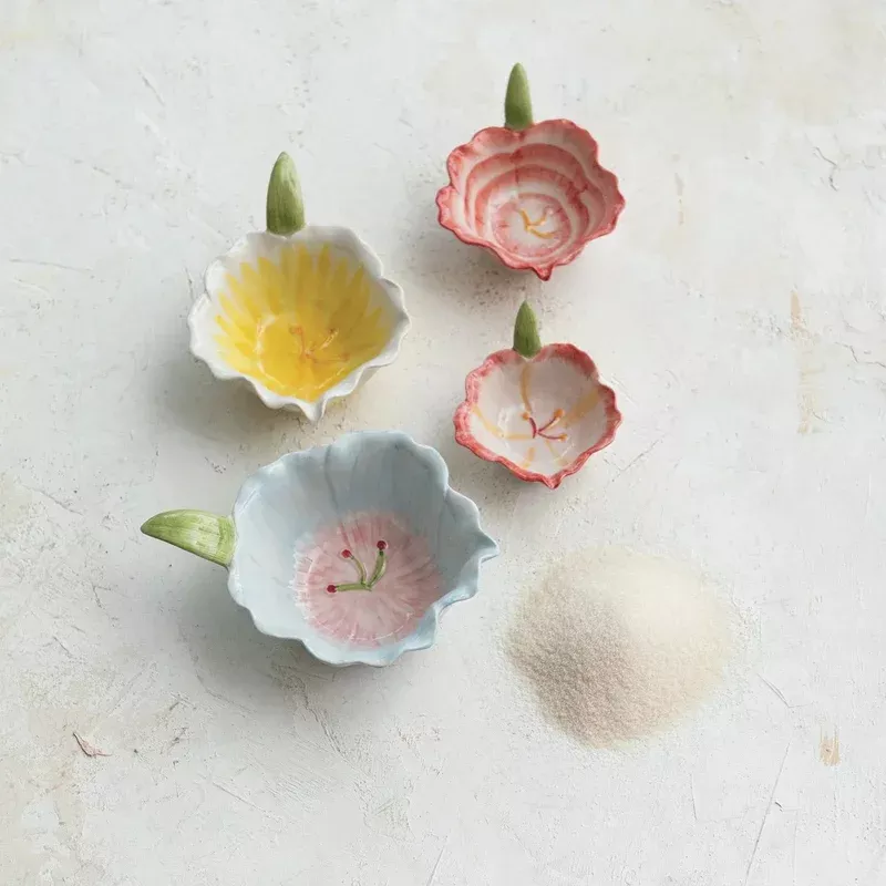 Hand-Painted Flower Shaped Prep Bowls Set of 4