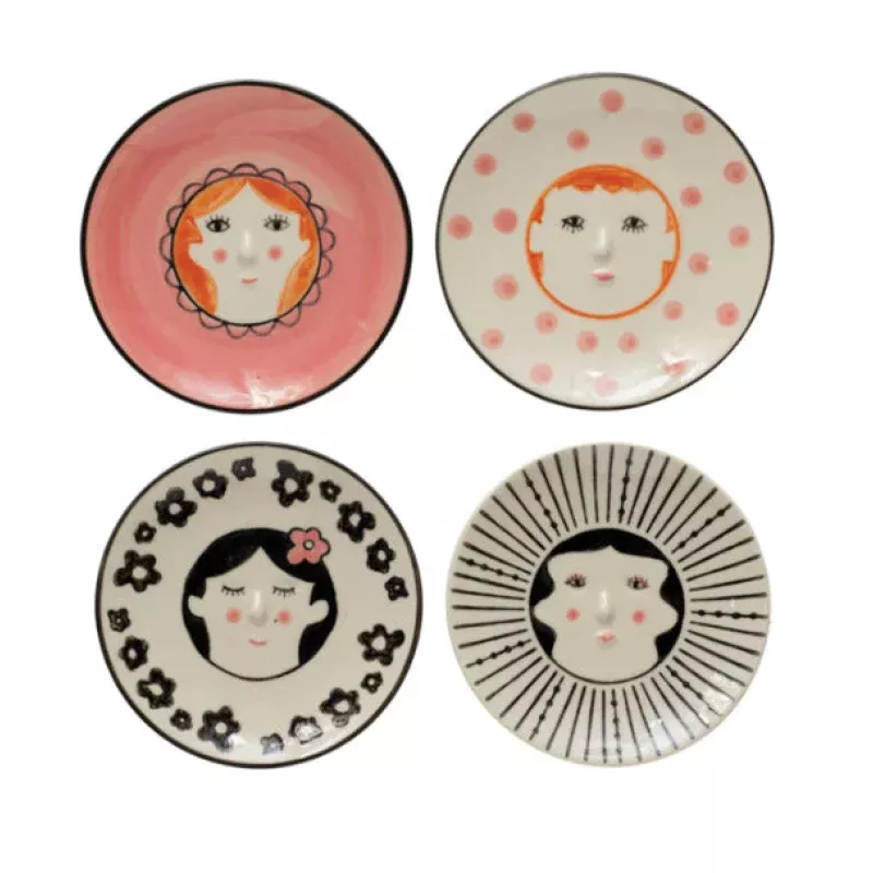 Hand-Painted Stoneware Plate w/ Face, asst