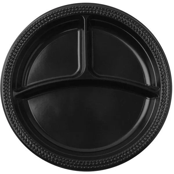 Hyplast - 10" 3-Compartment Plastic Mineral Plate, Black - Case of 150