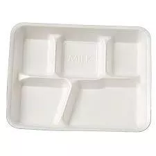 Hyplast - 5-Compartment Plastic Mineral Serving Tray 9" x 12", White - Case of 50