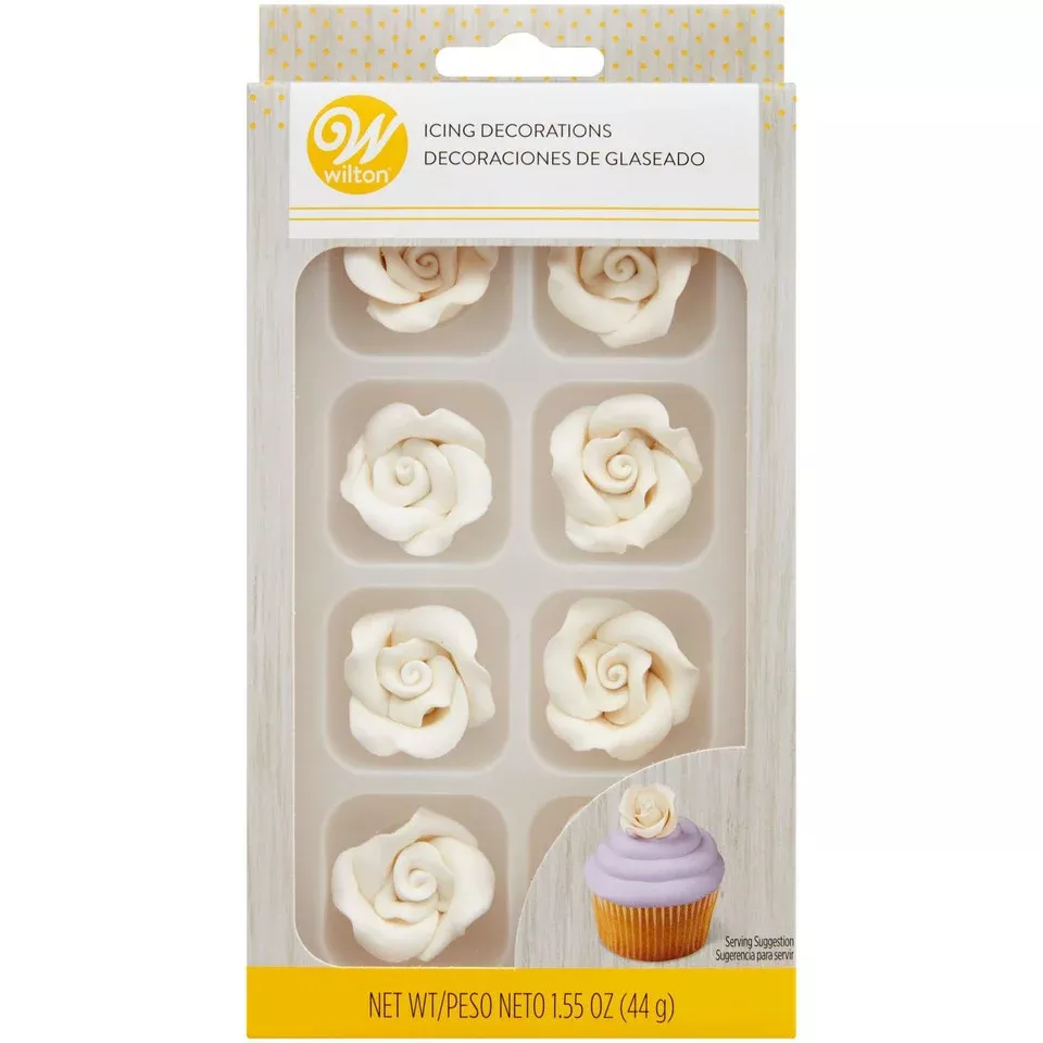 icing-decorations-royal-white-roses-8-ct-wilton Icing Decorations Royal White Roses, 8 CT, Wilton