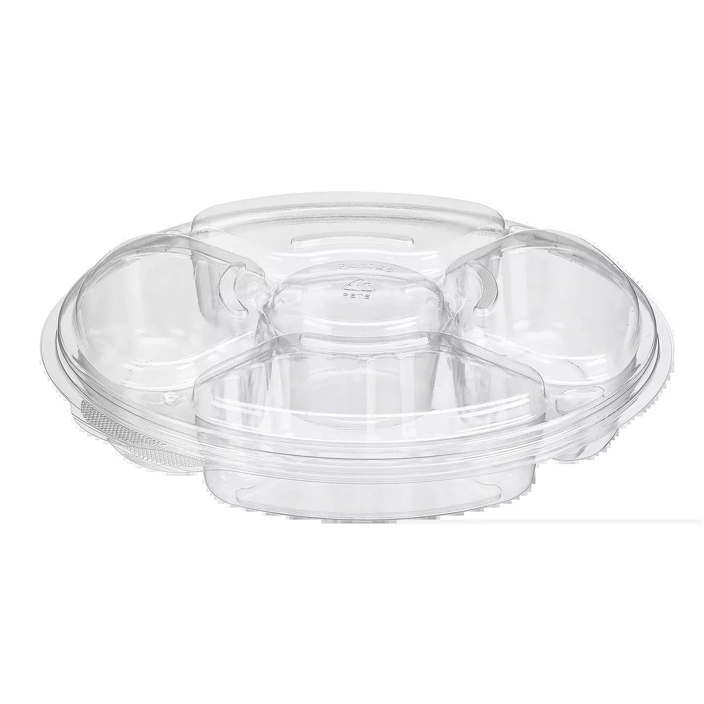 inline-plastics-essentials-42-oz-5-compartment-round-two-piece-container-with-do Inline Plastics Essentials 42 oz. 5-Compartment Round Two-Piece Container with Dome Lid - 100/Case