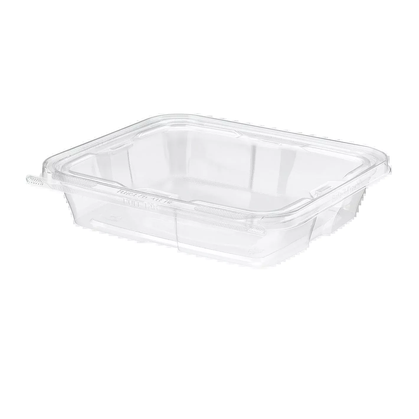 Inline Plastics Safe-T-Fresh 35 oz. Tamper-Resistant, Tamper-Evident Rectangular Hinged Container with Flat Lid - 150/Case