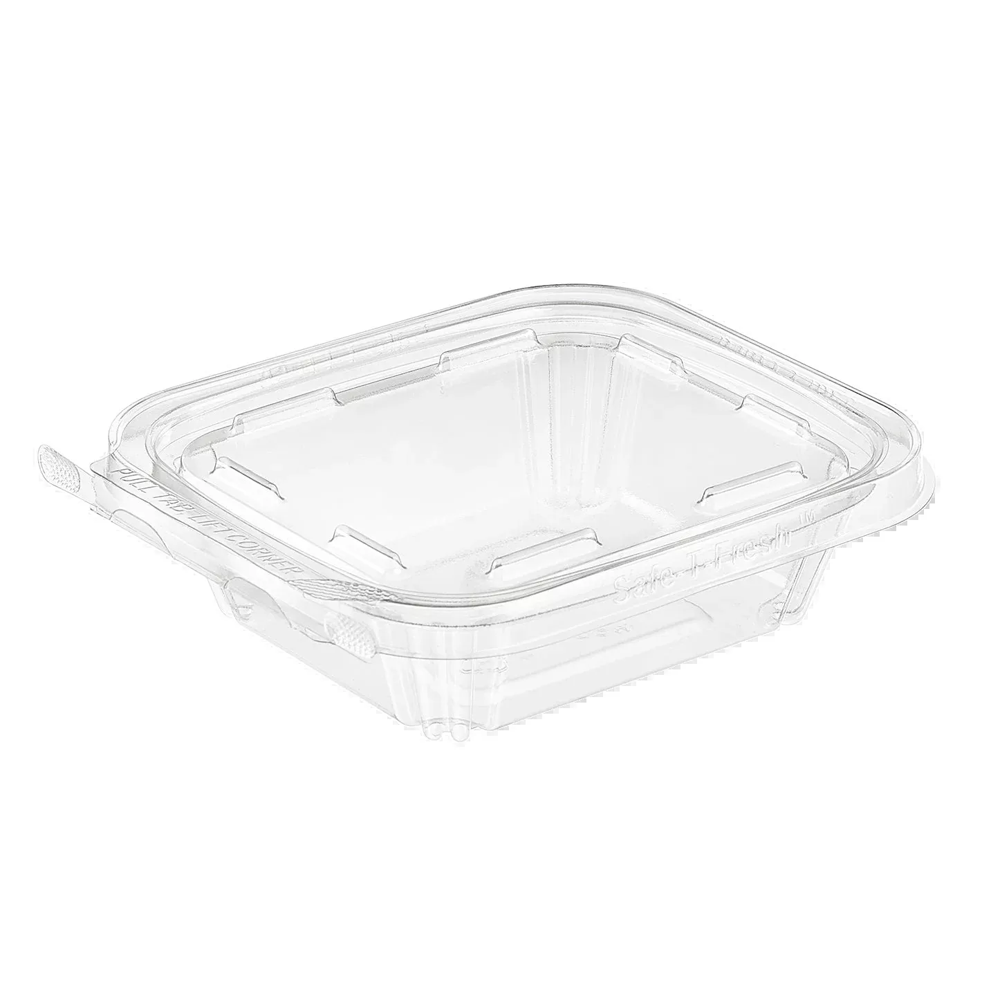 inline-plastics-safe-t-fresh-8-oz-tamper-resistant-tamper-evident-rectangular-hi Inline Plastics Safe-T-Fresh 8 oz. Tamper-Resistant, Tamper-Evident Rectangular Hinged Container with Flat Lid - 240/Case