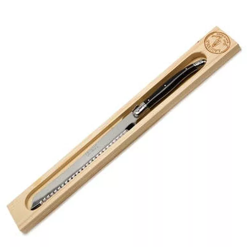 jean-dubost-bread-knife-with-black-handle-in-wood-box JEAN DUBOST BREAD KNIFE WITH BLACK HANDLE IN WOOD BOX