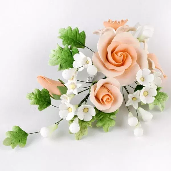 Large Tea Rose Spray - Peach