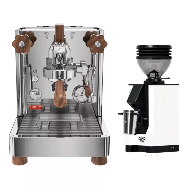 Lelit Bianca (Stainless Steel) & Eureka Zero 55S (White) Espresso Machine + Grinder Bundle