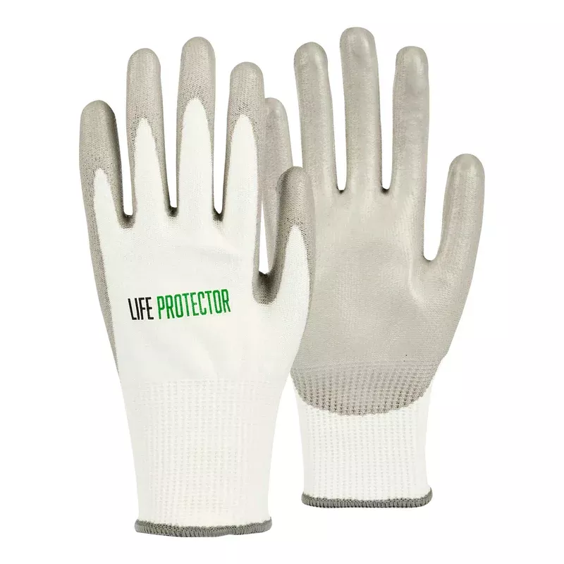 life-protector-white-hppe-polyester-spandex-extra-large-work-gloves-with-polyure Life Protector White HPPE Polyester / Spandex Extra Large Work Gloves – with Polyurethane Palm Coating Cut-Resistant – Pair – 1 count box