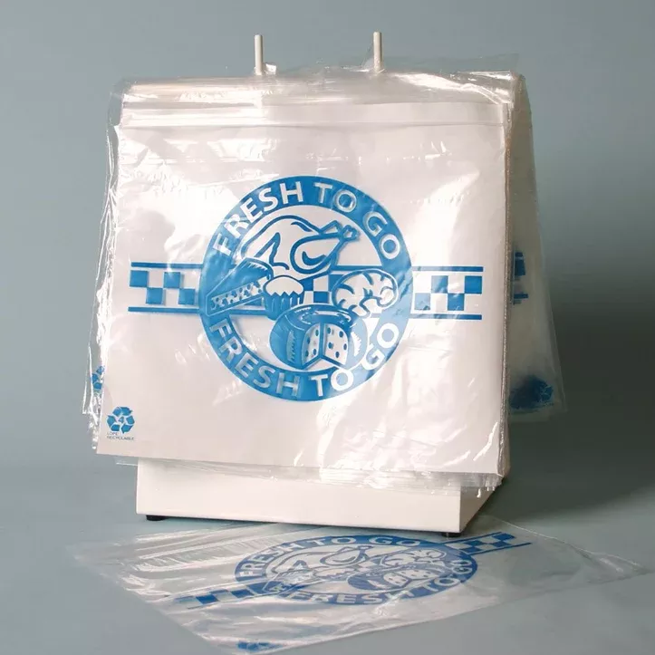 lk-dp10585p-10-x-8-1-lp-2-fb-0-5-mil-flip-top-saddle-pack-deli-bag-printed-fresh LK DP10585P - 10" x 8" + 1"LP + 2"FB 0.5 mil Flip Top Saddle Pack Deli Bag -- Printed "Fresh to Go" One Color - Case of 2000