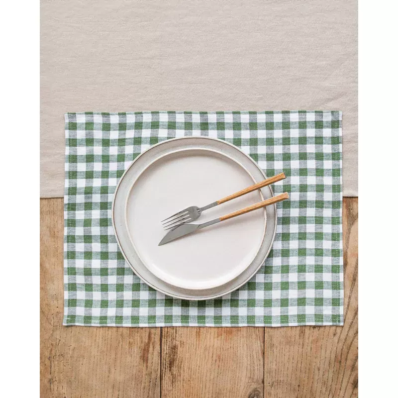 magiclinen-forest-green-gingham-linen-placemat MagicLinen | Forest Green Gingham Linen Placemat
